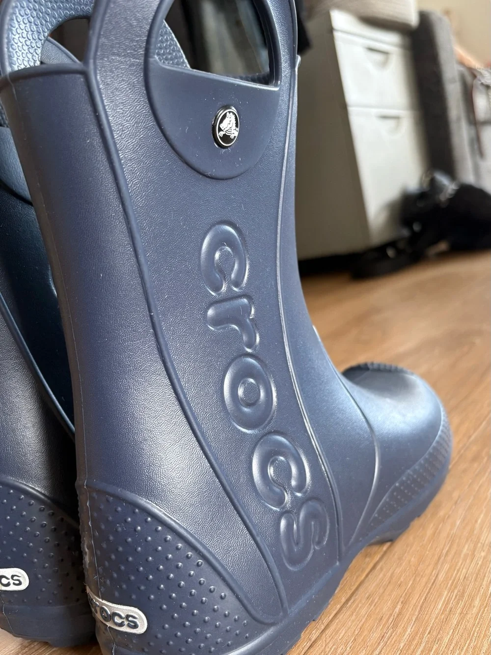 CROCS Kids' Navy Pull-On Handle Rain Boots Sz 3